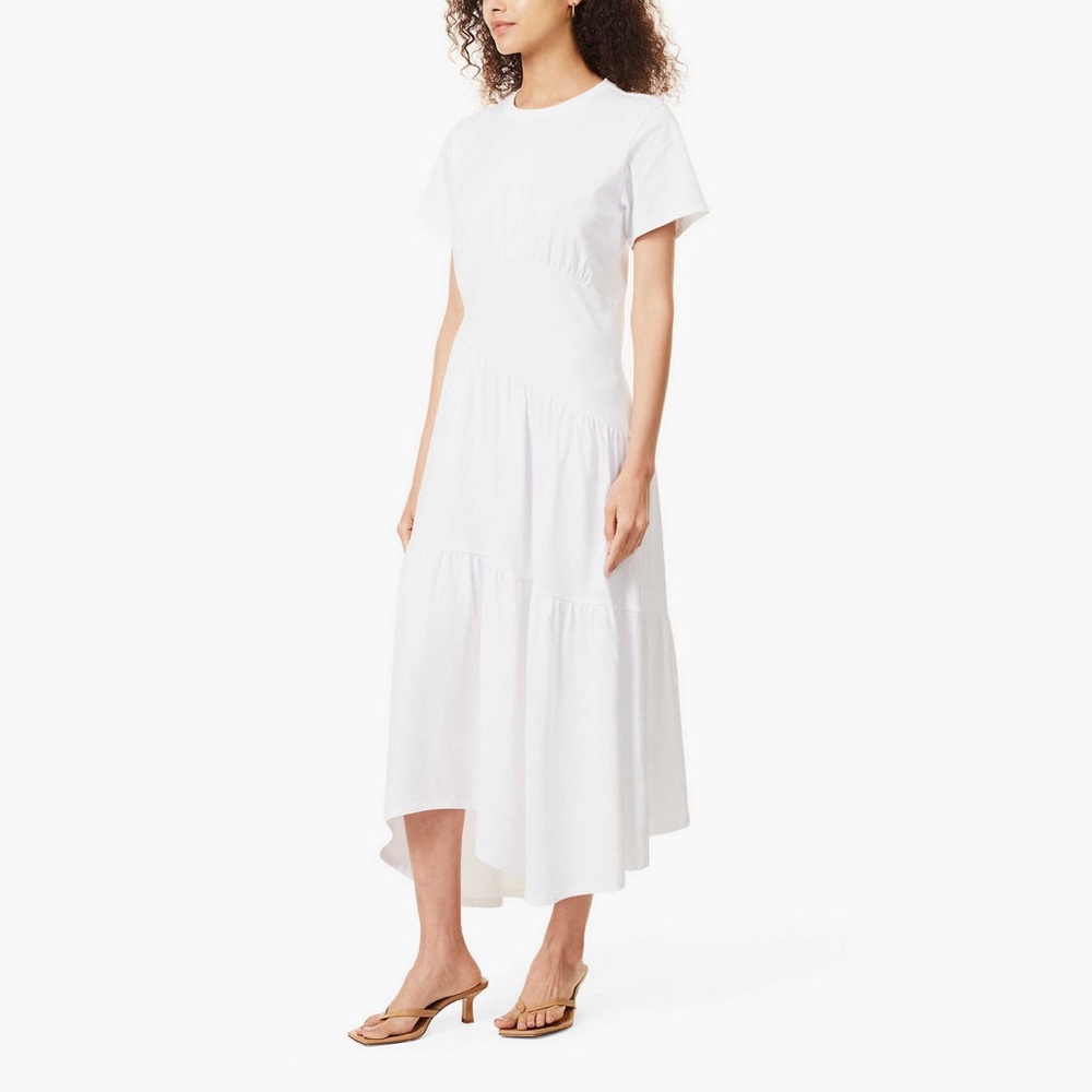 FRAME Gathered Seam Organic Cotton Midi Dress White Size Small